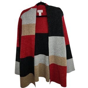 Alfred Dunner Womens Colorblock Open Front Long Cardigan Sweater Pockets Size 2X